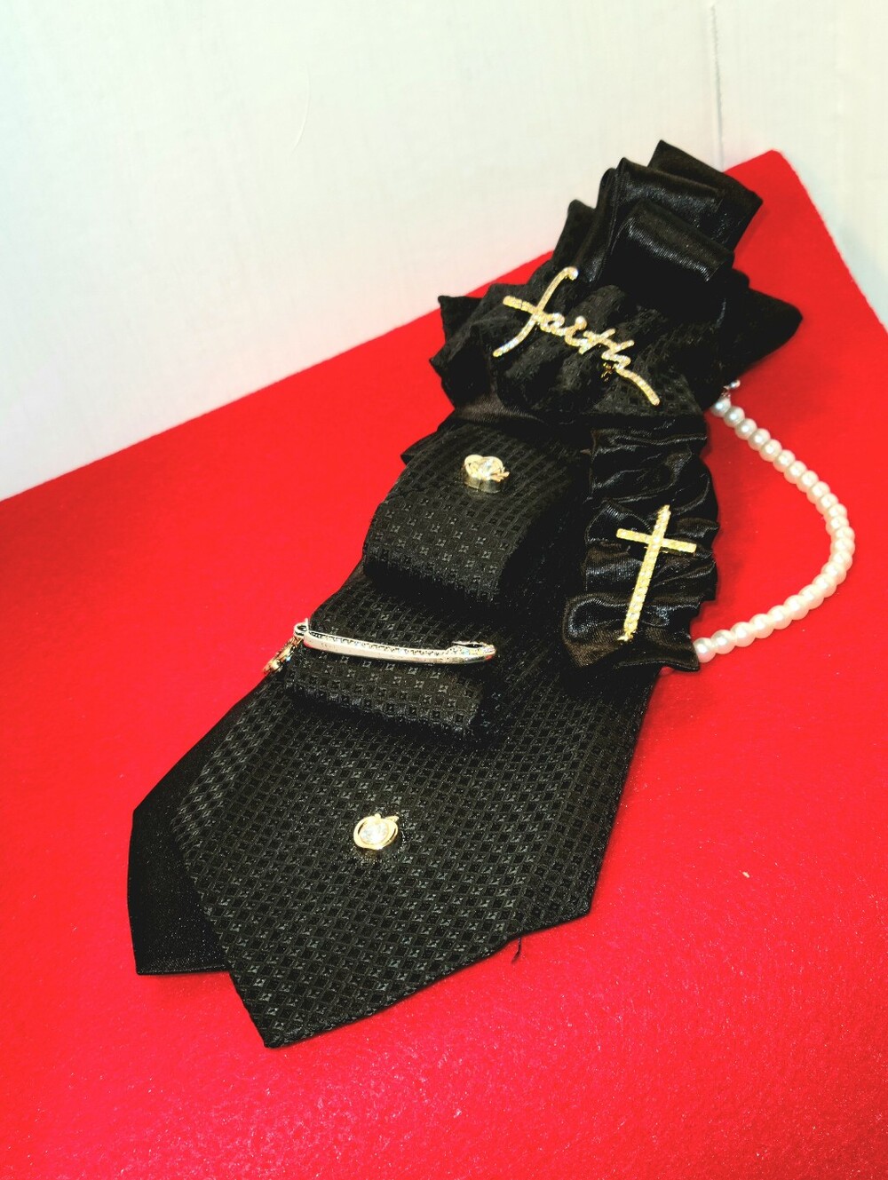 Black Dress Tie Accessory with Gold Accents